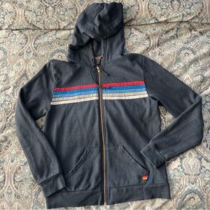 Aviator Nation 5 Stripe Hoodie Vintage Charcoal Grey Size L